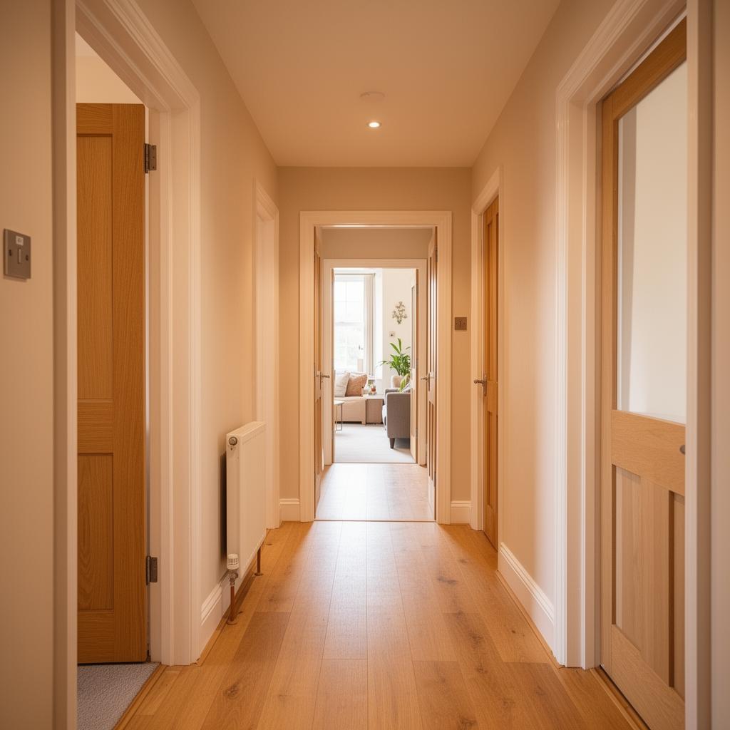Residential hallway with multiple rooms — bed bug travel between rooms