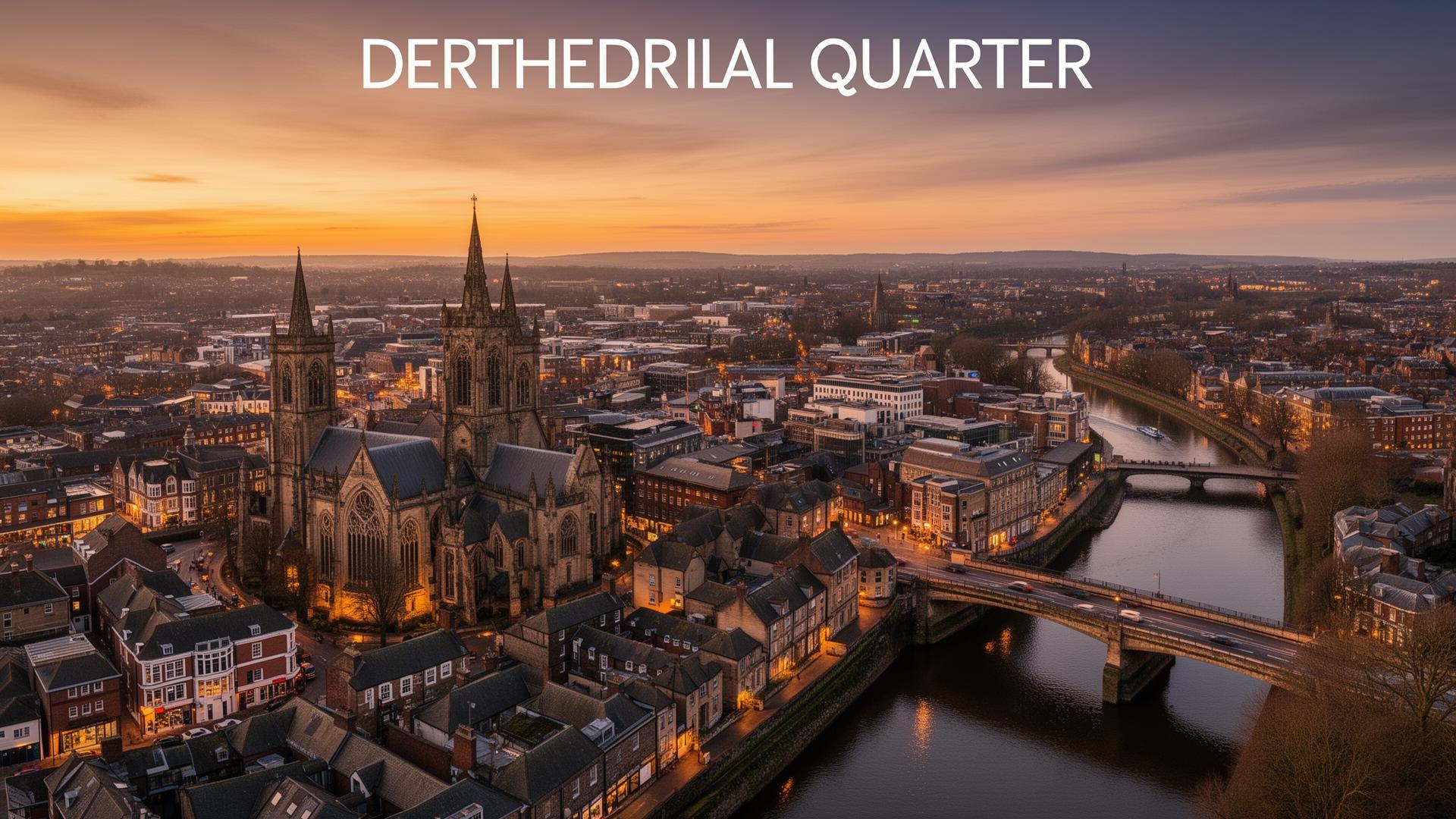 Derby city centre with cathedral and River Derwent — professional bed bug removal across all DE postcodes